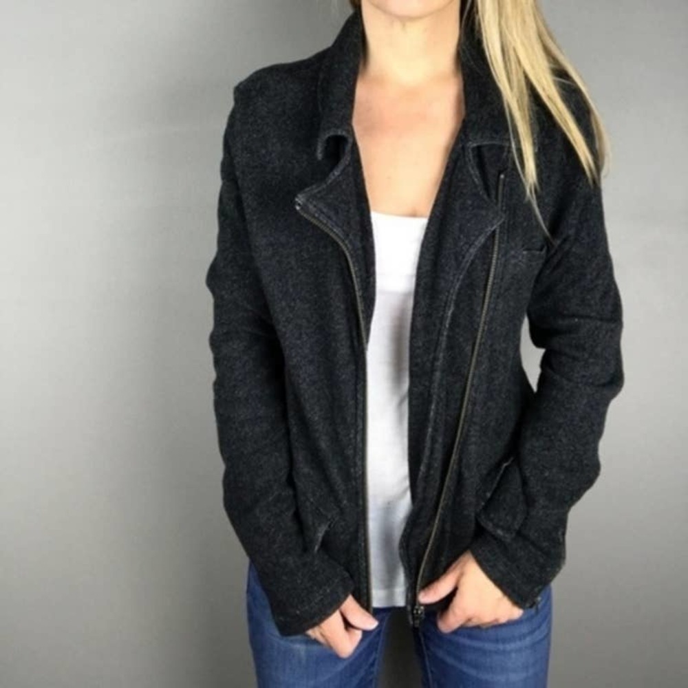 Cabi Moto Size S Asymmetrical Zip Lapel Long Sleeve Blazer Charcoal Gray Cotton